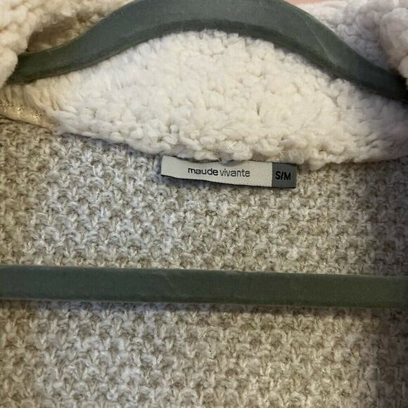 anthropologie women maude vivante Sherpa cardigan Coat beige open front sz s / m - Picture 7 of 9